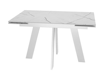 Кухонный раскладной стол SKM 120, керамика белый мрамор/подстолье белое/ножки белые в Кемерово