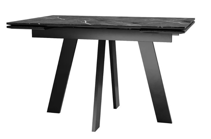 Кухонный стол раскладной SKM 120, керамика черный мрамор/подстолье черное/ножки черные в Кемерово - изображение 1