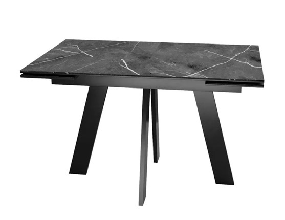 Кухонный стол раскладной SKM 120, керамика черный мрамор/подстолье черное/ножки черные в Кемерово - изображение