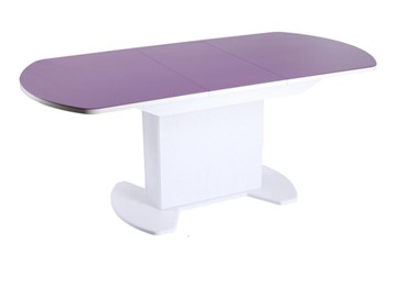 Кухонный раздвижной стол ПГ-02 тумба СТ2, белое, фиолетовое стекло, МДФ в Кемерово
