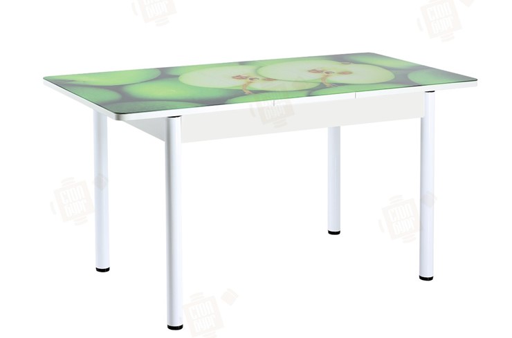 Кухонный раскладной стол Айсберг-01 СТФ, белый/фотопечать зеленые яблоки/ноги крашеные в Кемерово - изображение 3