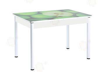 Кухонный раскладной стол Айсберг-01 СТФ, белый/фотопечать зеленые яблоки/ноги крашеные в Кемерово