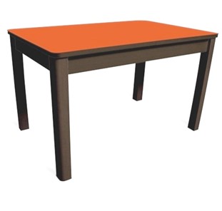 Обеденный стол Айсберг-06 СТ1, венге ЛДСП/стекло оранжевое/42 прямые массив венге в Кемерово