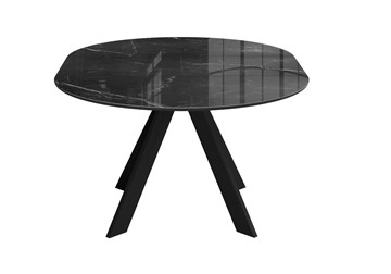 Стол со стеклянной столешницей раздвижной DikLine SFC110 d1100 стекло Оптивайт Черный мрамор/подстолье черное/опоры черные в Кемерово