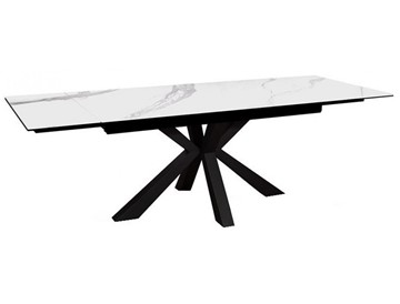 Керамический стол раздвижной DikLine SFE140 Керамика Белый мрамор/подстолье черное/опоры черные (2 уп.) в Кемерово