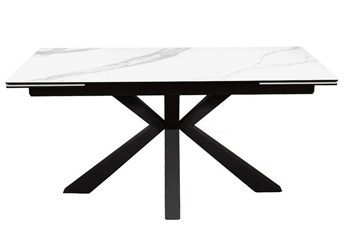 Керамический кухонный стол раздвижной DikLine SFE160 Керамика Белый мрамор/подстолье черное/опоры черные (2 уп.) в Кемерово