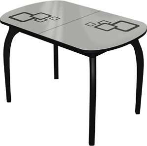 Обеденный раздвижной стол Ривьера мини дерево №1, Рисунок квадро (стекло белое/черный/черный) в Кемерово