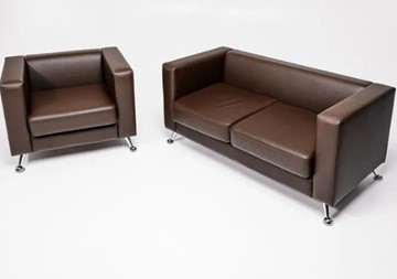 Комплект мебели Альбиони коричневый кожзам  диван 2Д + кресло в Новокузнецке