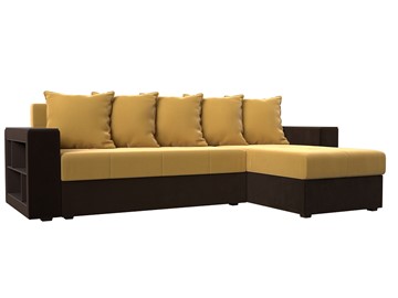 Угловой раскладной диван Дубай Лайт, Желтый/Коричневый (микровельвет) в Кемерово