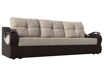 Прямой диван Меркурий еврокнижка, Бежевый/коричневый (рогожка/экокожа) в Кемерово