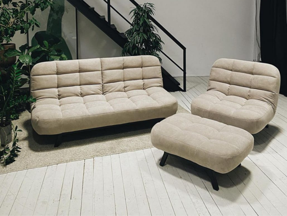 Комплект мебели Абри цвет бежевый диван + кресло +пуф пора металл в Кемерово - изображение