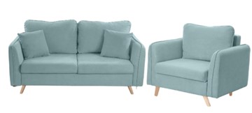 Комплект мебели Бертон голубой диван+ кресло в Кемерово