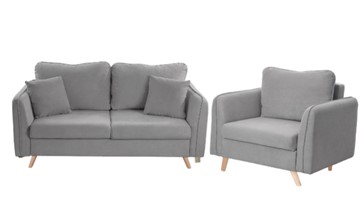 Комплект мебели Бертон серый диван+ кресло в Кемерово