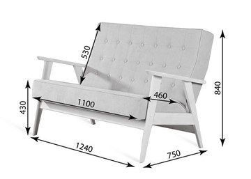 Прямой диван Ретро, двухместный (беленый дуб / RS 29 - бирюзовый) в Кемерово - предосмотр 3