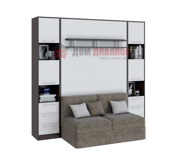 Кровать-шкаф с диваном Бела 1, с полкой ножкой, 1200х2000, венге/белый в Кемерово - изображение 1