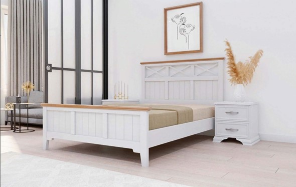 Кровать спальная Грация-5 карниз сосна (Белый Античный) 160х200 в Кемерово - изображение