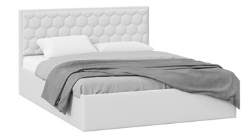 Кровать в спальню с подъемным механизмом Порто (Экокожа белая Polo) без заглушины в Кемерово