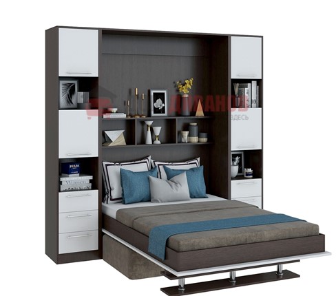 Кровать-шкаф с диваном Бела 1, с полкой ножкой, 1200х2000, венге/белый в Кемерово - изображение