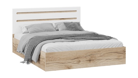 Двуспальная кровать с подъемным механизмом Фьюжн ТД-260.01.04 (Дуб Делано, Белый глянец) в Кемерово - изображение