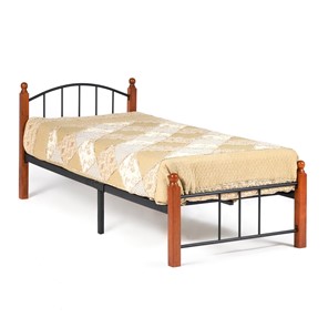 Кровать 1-спальная AT-915 дерево гевея/металл, 90*200 см (Single bed), красный дуб/черный в Кемерово