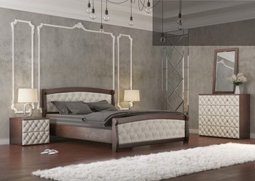 Кровать 2-спальная Магнат 160*195 с основанием, мягкие спинки в Кемерово