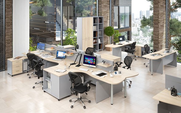 Мебель для персонала OFFIX-NEW для 4 сотрудников с двумя шкафами в Кемерово - изображение