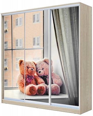Детский шкаф  ХИТ 23-20/2-777-26, Мишки на окне, Дуб Сонома в Кемерово - изображение