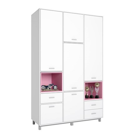 Многофункциональный шкаф POLINI Kids Mirum 2335 Белый / полки Розовые в Кемерово - изображение