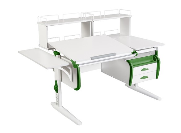 Детский стол-трансформер 1/75-40 (СУТ.25)+ Polka_b 1/550 + Polka_zz 1/600 (2 шт.) + Tumba 3 белый/белый/Зеленый в Кемерово - изображение