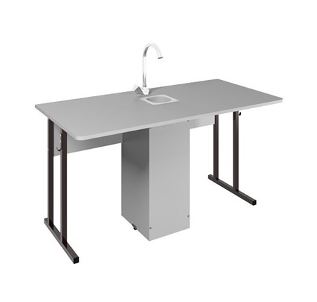 Детский стол 2-местный для кабинета химии Стандарт 5, Пластик Серый/Коричневый в Кемерово - изображение