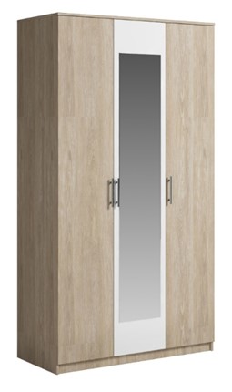 Шкаф 3 двери Светлана, с зеркалом, белый/дуб сонома в Кемерово - изображение