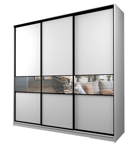 Шкаф 3-х дверный MAX МШ-27-6-27-333, Профиль Черный/Цвет Белый/с зеркальной вставкой с рисунком в Кемерово