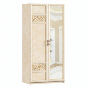 Шкаф 2х-дверный Александрия с зеркалом ЛД 625.053, Рустика/Кожа Ленто в Кемерово
