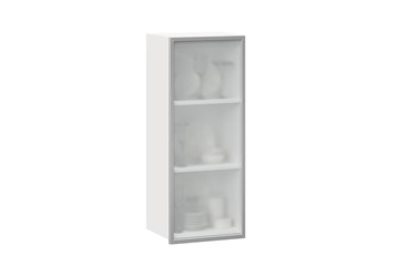 Кухонный высокий шкаф 400 Шервуд, со стеклом левый ЛД 281.421.000.121, белый/серый в Кемерово
