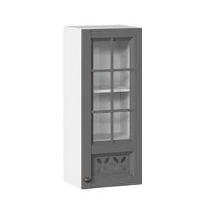 Кухонный навесной шкаф Амели-3 400 высокий со стеклом ЛД 299.420.000.040, Белый/Оникс серый в Кемерово