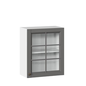 Кухонный навесной шкаф Амели-3 600 со стеклом ЛД 299.350.000.030, Белый/Оникс серый в Кемерово