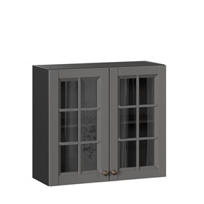 Шкаф настенный Амели-3 800 со стеклом ЛД 299.360.000.036, Черный/Оникс серый в Кемерово