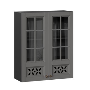 Навесной кухонный шкаф Амели-3 800 высокий со стеклом ЛД 299.460.000.052, Черный/Оникс серый в Кемерово