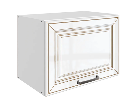 Шкаф настенный Атланта L500 Н360 (1 дв. гл.) эмаль (белый/белый глянец патина золото) в Кемерово - изображение