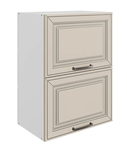 Кухонный навесной шкаф Атланта L500 Н720 (2 дв. гл. гориз.) эмаль (белый/сливки патина платина) в Кемерово