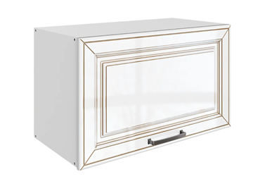 Навесной кухонный шкаф Атланта L600 Н360 (1 дв. гл.) эмаль (белый/белый глянец патина золото) в Кемерово