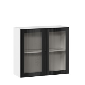 Кухонный шкаф со стеклом 800 Индиго ЛД 298.360.000.023, Белый/Чёрный в Кемерово