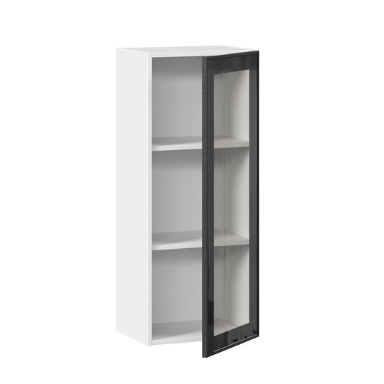 Шкаф настенный высокий со стеклом 400 Индиго ЛД 298.420.000.026, Белый/Чёрный в Кемерово - изображение 1