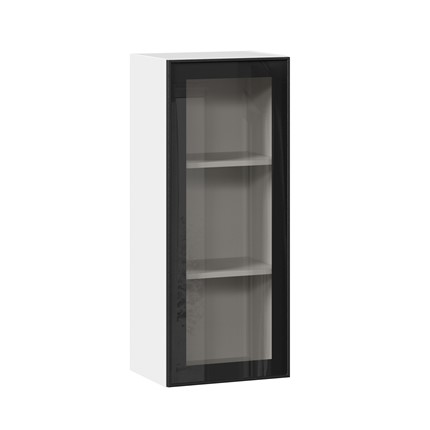 Шкаф настенный высокий со стеклом 400 Индиго ЛД 298.420.000.026, Белый/Чёрный в Кемерово - изображение