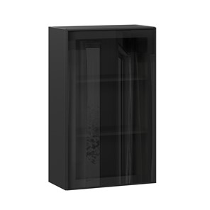 Шкаф настенный высокий со стеклом 600 Индиго ЛД 298.450.000.170, Чёрный/Чёрный в Кемерово