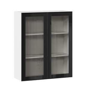 Навесной кухонный шкаф высокий со стеклом 800 Индиго ЛД 298.460.000.030, Белый/Чёрный в Кемерово