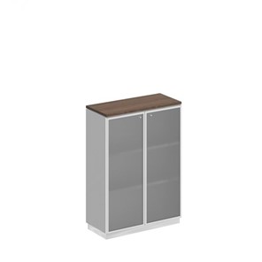 Шкаф для документов средний со стеклянными дверьми в рамке Bravo, дуб гладстоун/белый премиум (90х40х124,6) в Кемерово