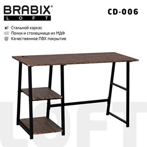 Стол BRABIX "LOFT CD-006", 1200х500х730 мм, 2 полки, цвет морёный дуб, 641224 в Кемерово