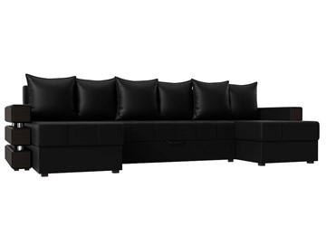 Большой П-образный диван Венеция боннель, Черный (Экокожа) в Кемерово