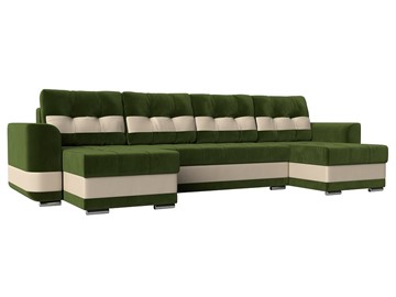 П-образный диван Честер, Зеленый/бежевый (вельвет/экокожа) в Кемерово